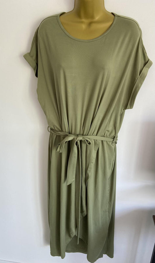 Shein Curve Khaki Green Jersey Tie-Waist Midi Dress - Size 2XL