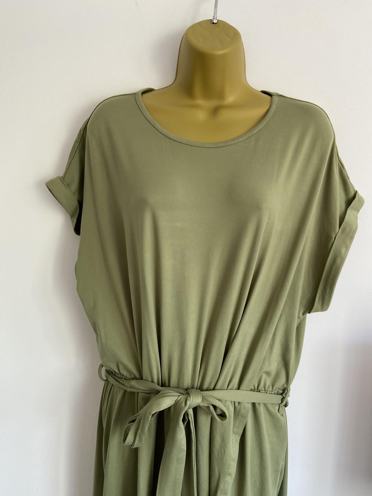 Shein Curve Khaki Green Jersey Tie-Waist Midi Dress - Size 2XL