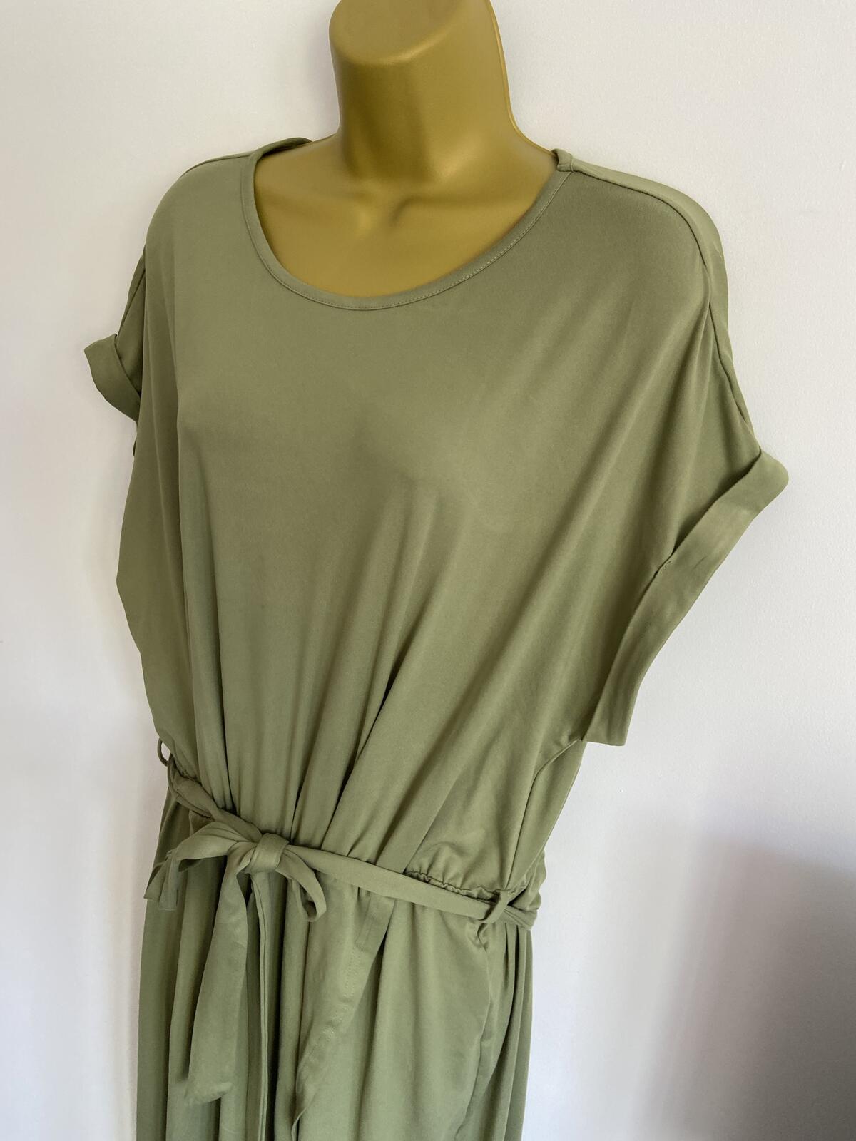 Shein Curve Khaki Green Jersey Tie-Waist Midi Dress - Size 2XL