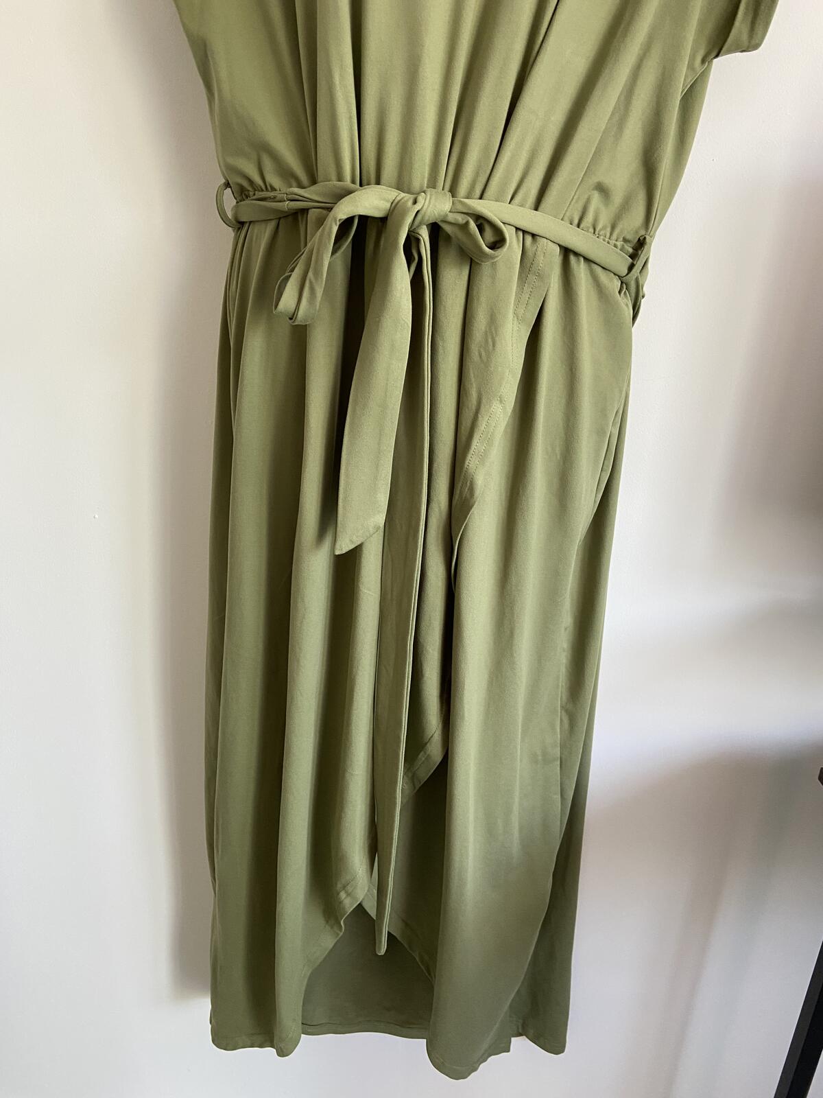 Shein Curve Khaki Green Jersey Tie-Waist Midi Dress - Size 2XL