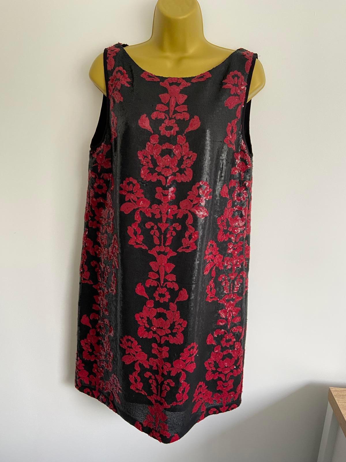 Next Black & Red Sequin Dress - Sleeveless, Scoop Neck, Size 12
