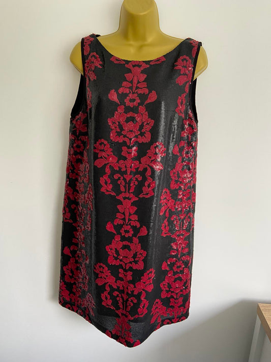 Next Black & Red Sequin Dress - Sleeveless, Scoop Neck, Size 12