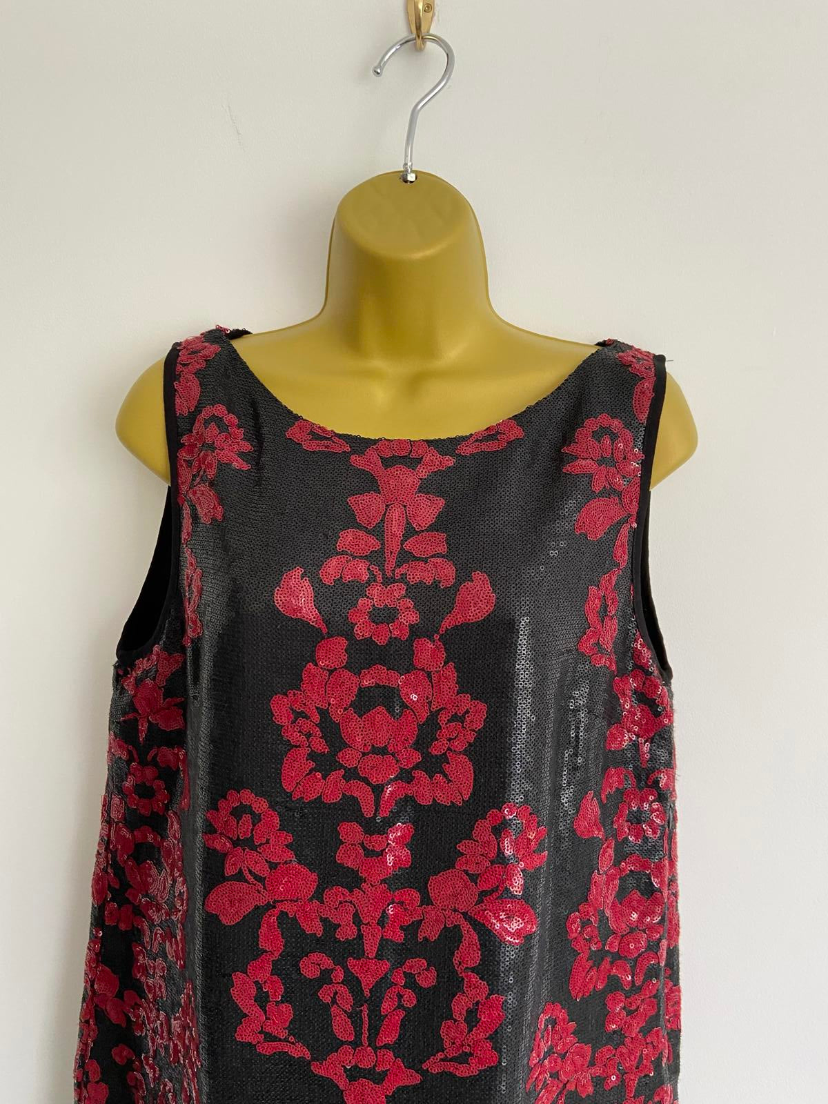 Next Black & Red Sequin Dress - Sleeveless, Scoop Neck, Size 12