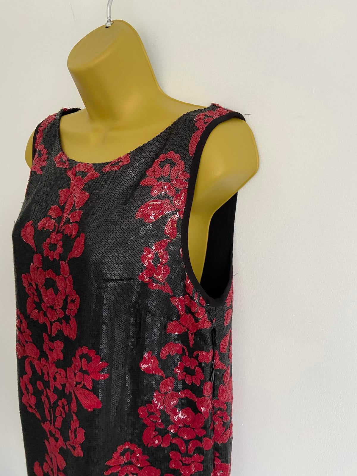 Next Black & Red Sequin Dress - Sleeveless, Scoop Neck, Size 12