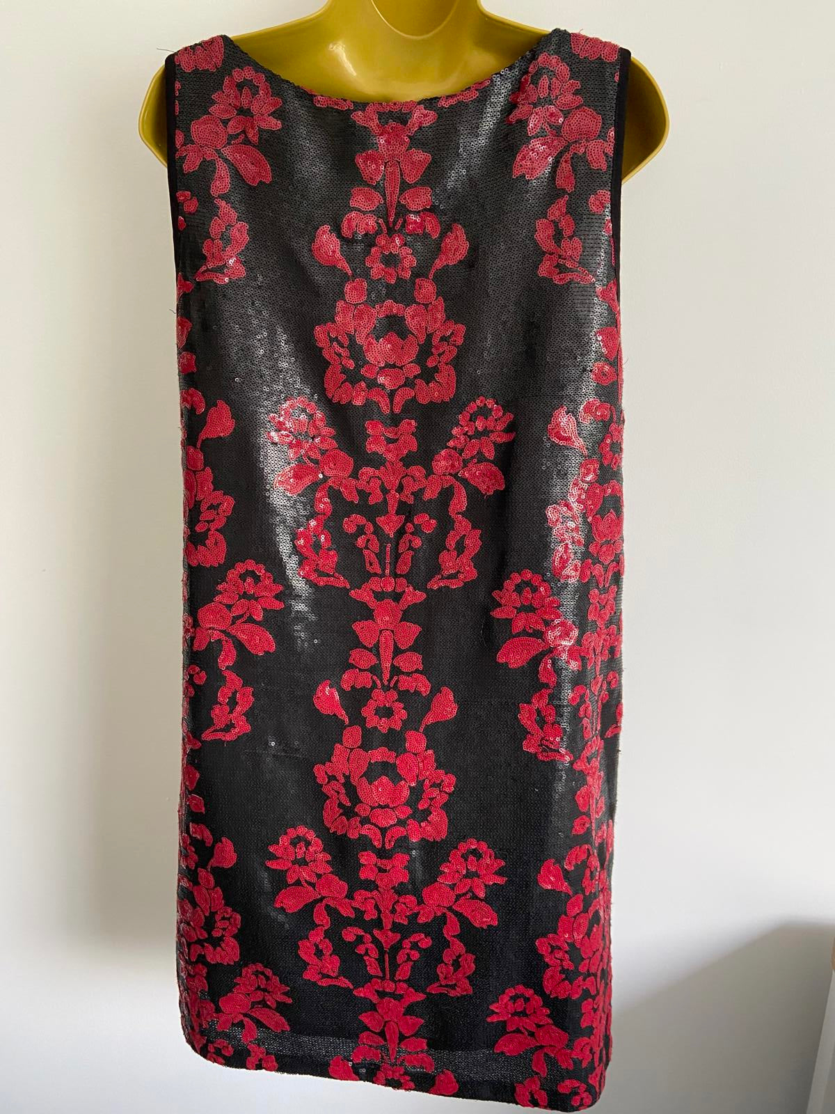 Next Black & Red Sequin Dress - Sleeveless, Scoop Neck, Size 12