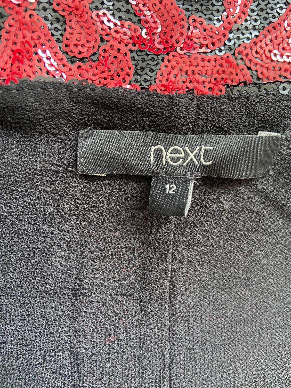 Next Black & Red Sequin Dress - Sleeveless, Scoop Neck, Size 12
