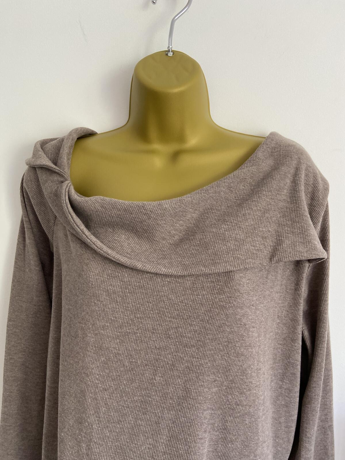 Nutmeg Light Brown Ribbed Cowl Neck Long Sleeve Top - Size 18
