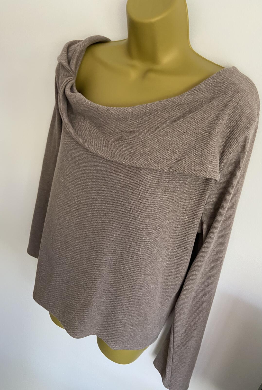 Nutmeg Light Brown Ribbed Cowl Neck Long Sleeve Top - Size 18