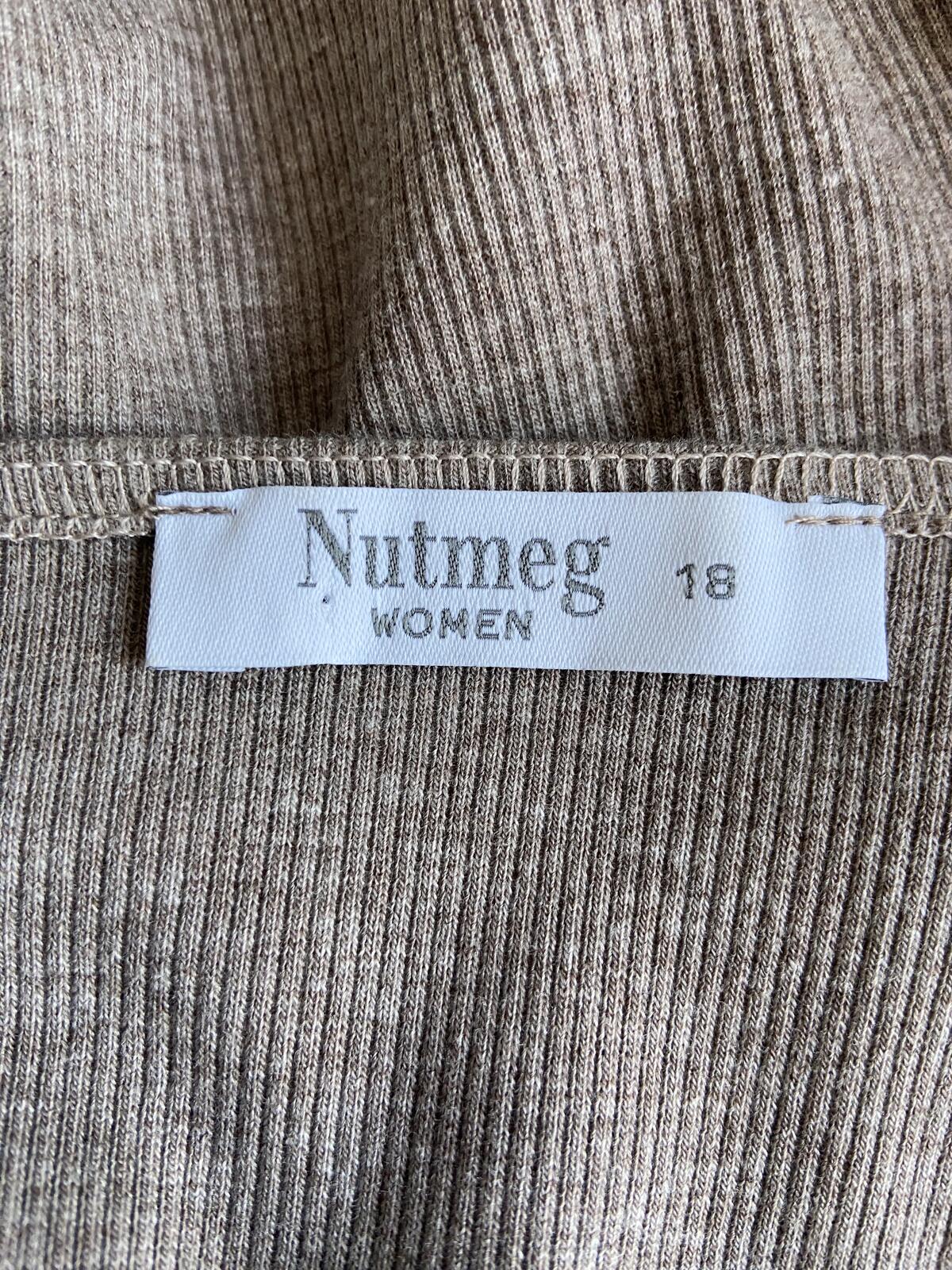 Nutmeg Light Brown Ribbed Cowl Neck Long Sleeve Top - Size 18