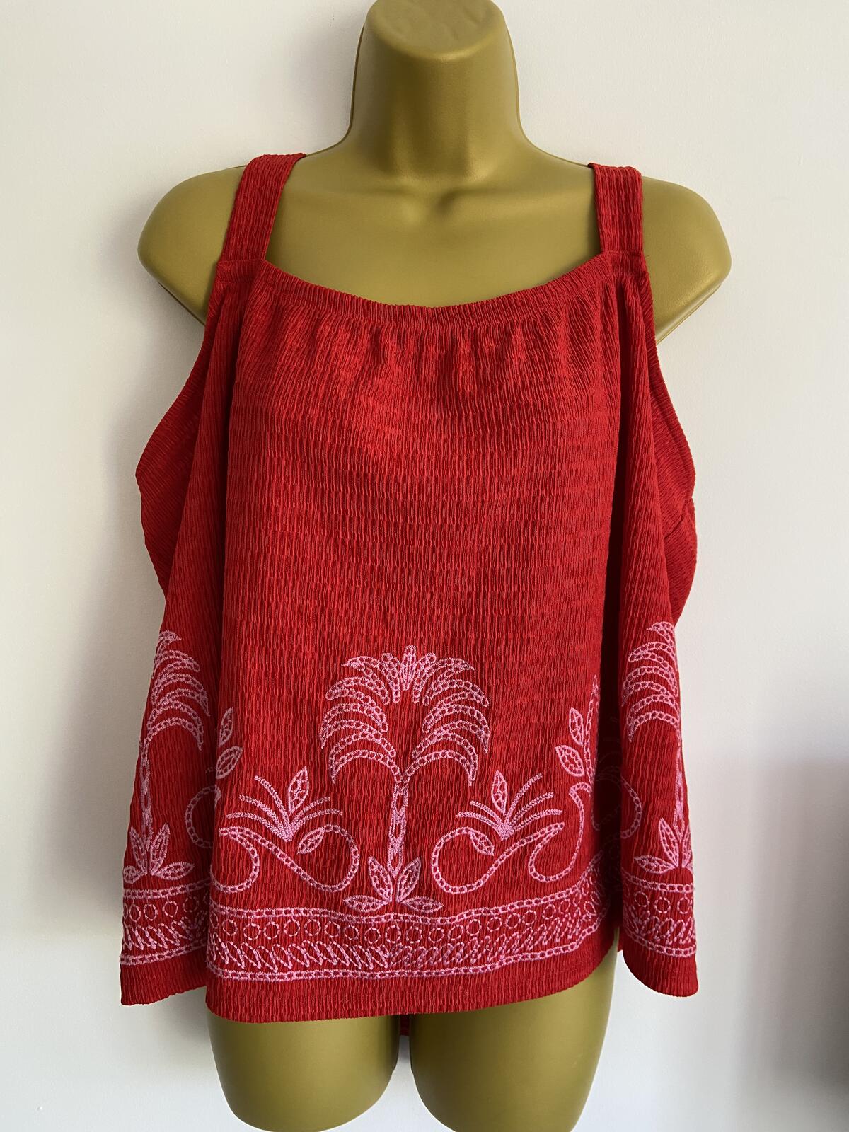 Nutmeg Red Sleeveless Summer Crop Top with embroidery details - Size 20