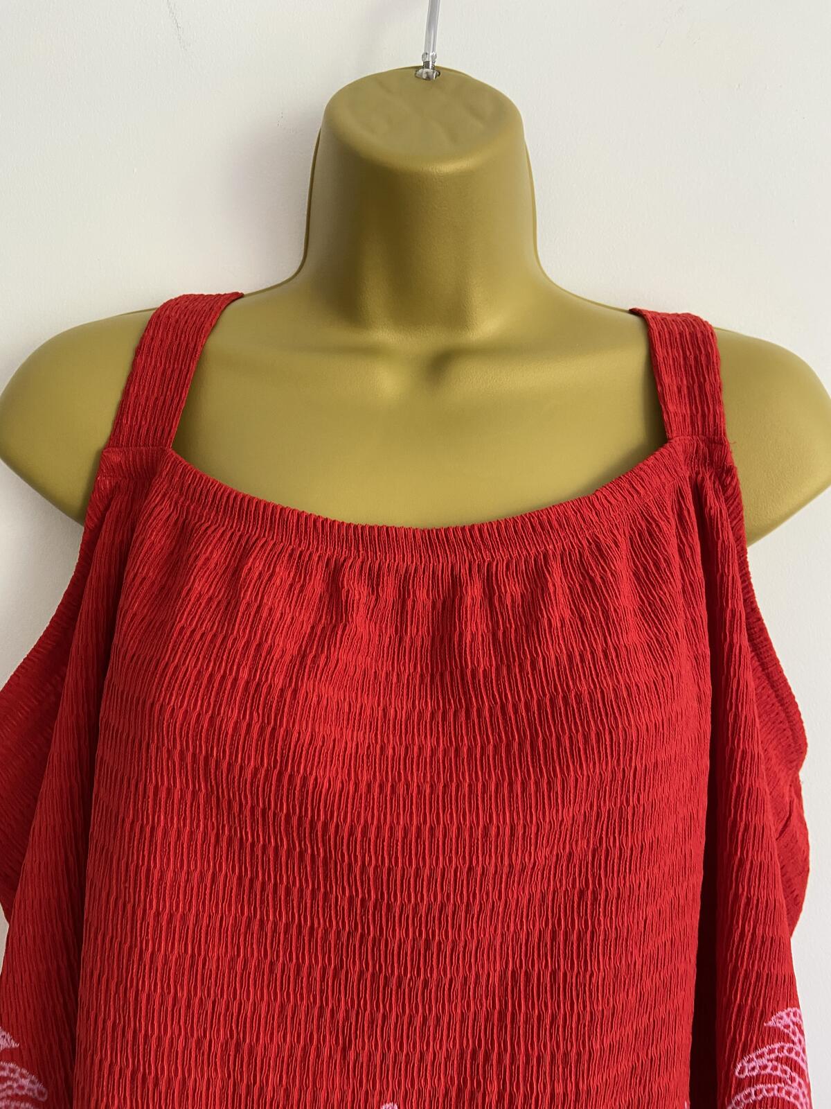 Nutmeg Red Sleeveless Summer Crop Top with embroidery details - Size 20