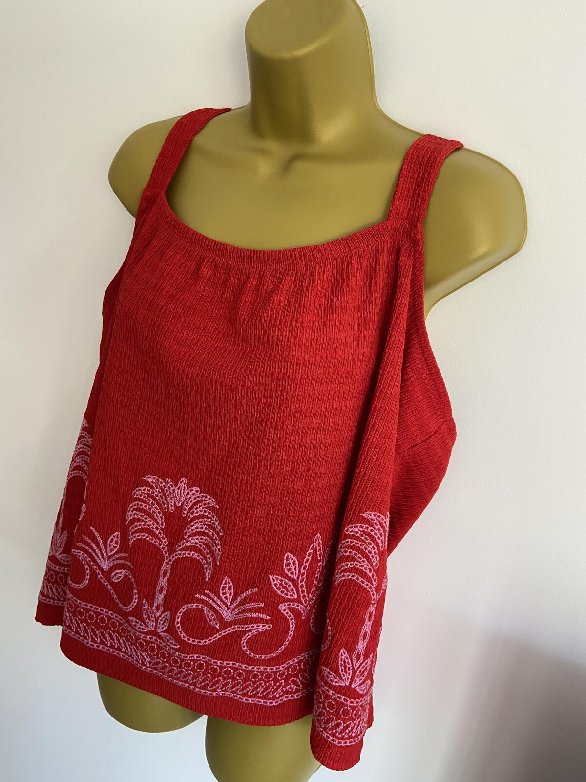 Nutmeg Red Sleeveless Summer Crop Top with embroidery details - Size 20