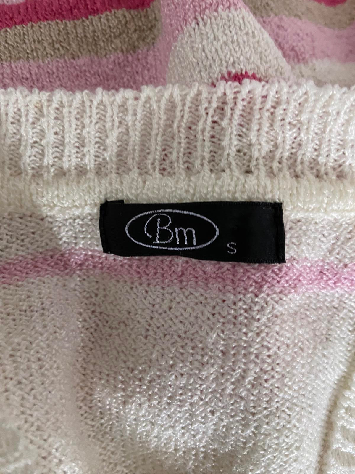 BM Size Small Short Sleeve Knit Sweater Pink White Beige Stripe