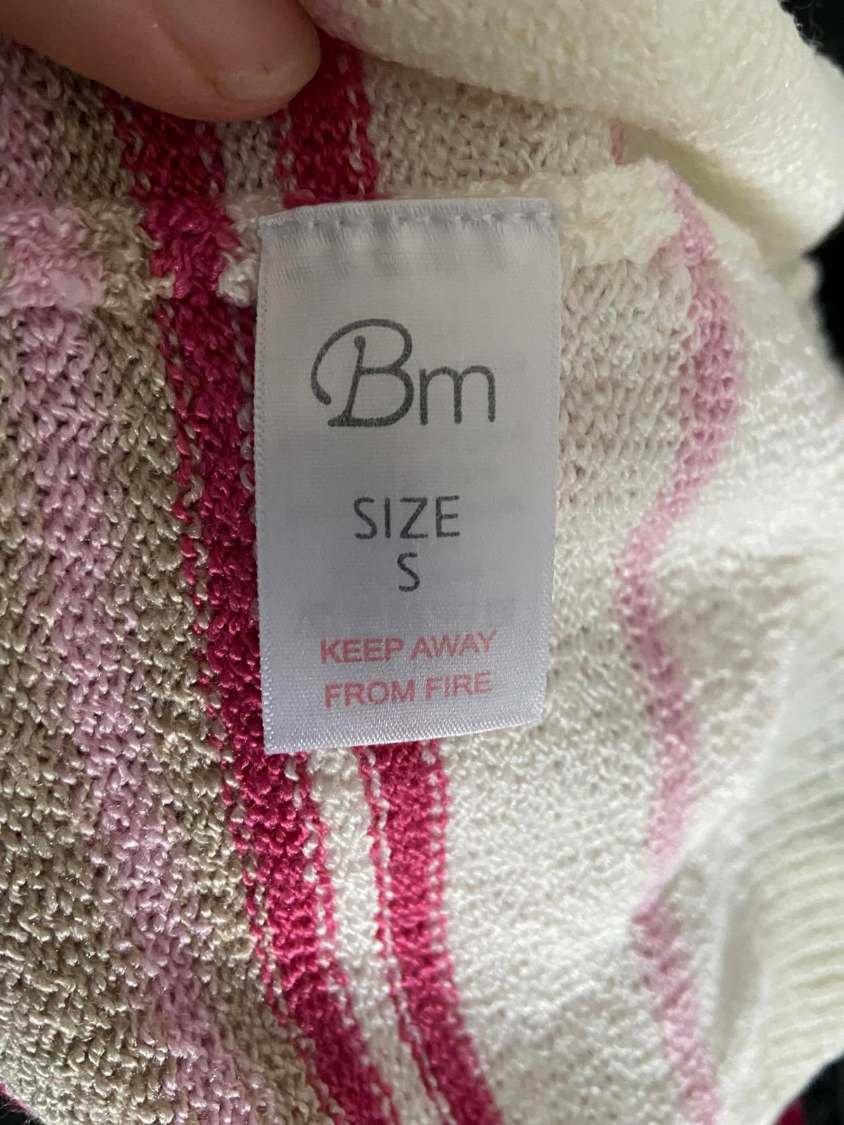 BM Size Small Short Sleeve Knit Sweater Pink White Beige Stripe