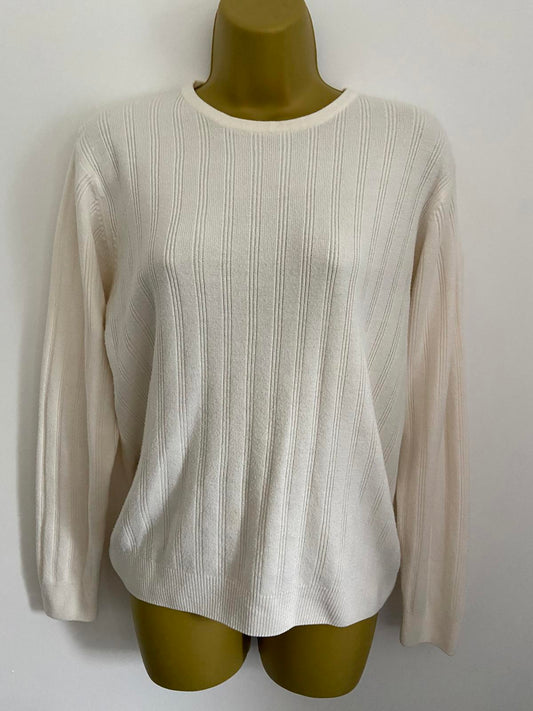 Berkertex Size 10-12 Off-White Ribbed Knit Jumper Crew Neck
