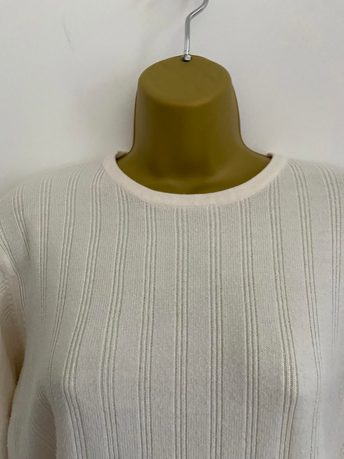 Berkertex Size 10-12 Off-White Ribbed Knit Jumper Crew Neck