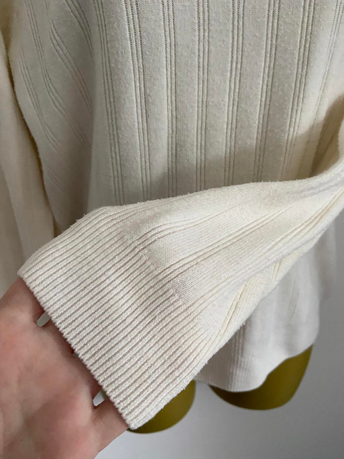 Berkertex Size 10-12 Off-White Ribbed Knit Jumper Crew Neck