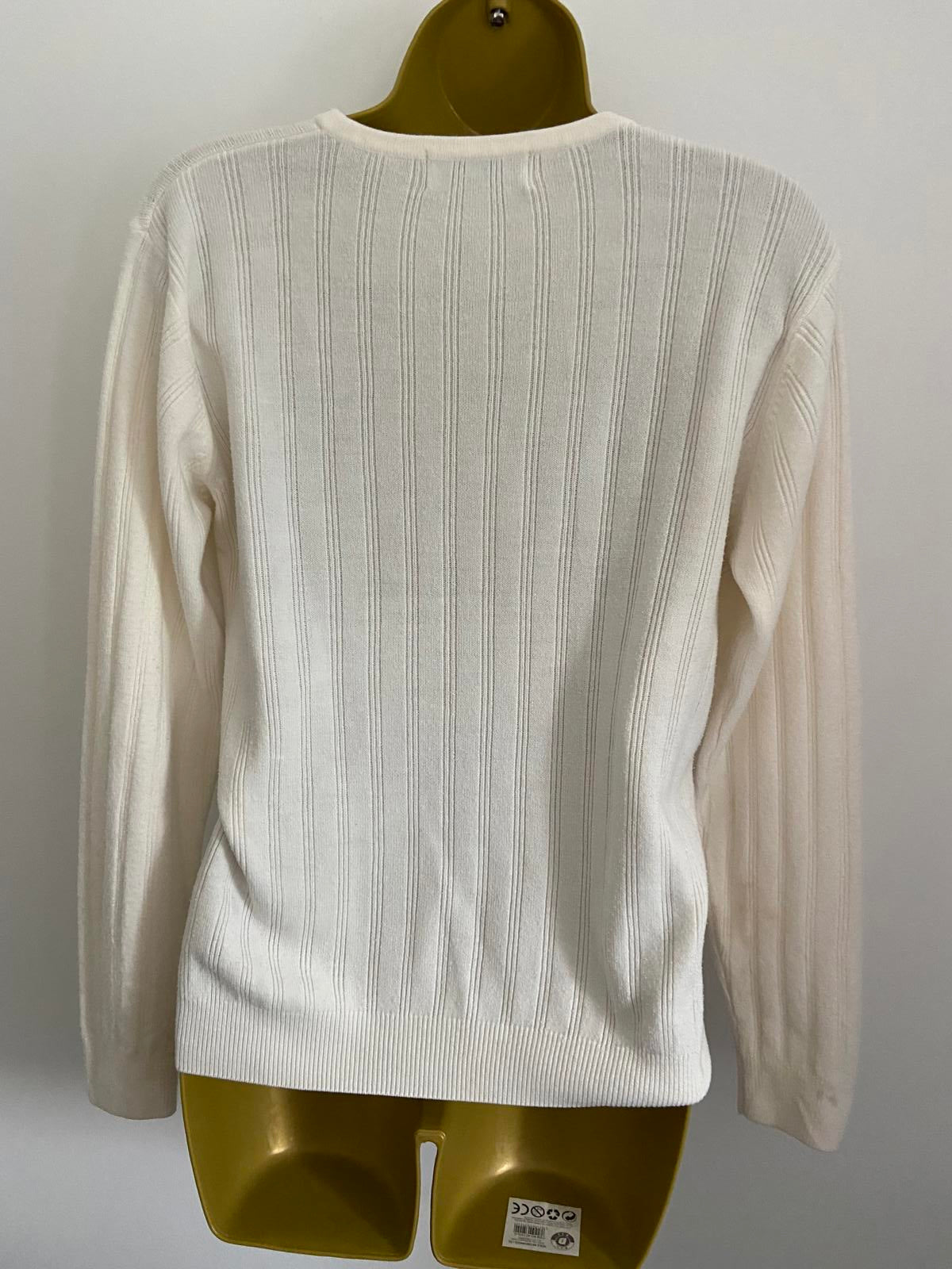 Berkertex Size 10-12 Off-White Ribbed Knit Jumper Crew Neck