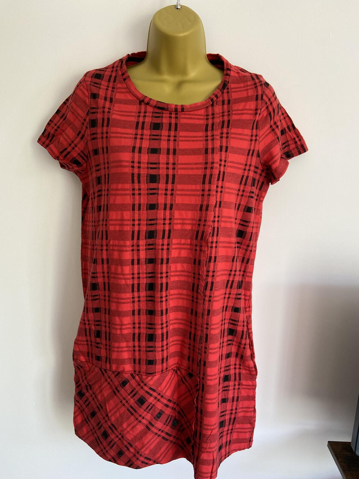 Next Petite Red & Black Checked Short Sleeve Shift Dress - Size 10