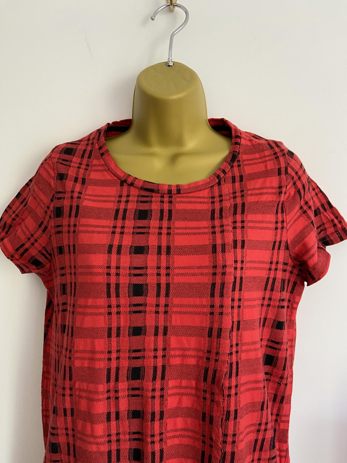 Next Petite Red & Black Checked Short Sleeve Shift Dress - Size 10