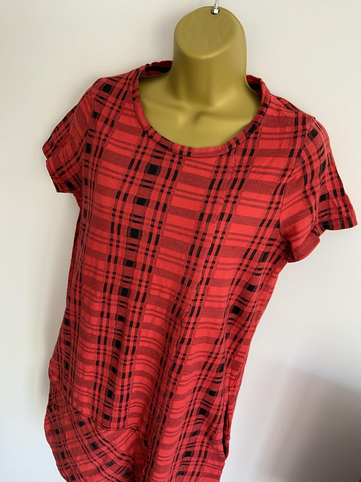 Next Petite Red & Black Checked Short Sleeve Shift Dress - Size 10
