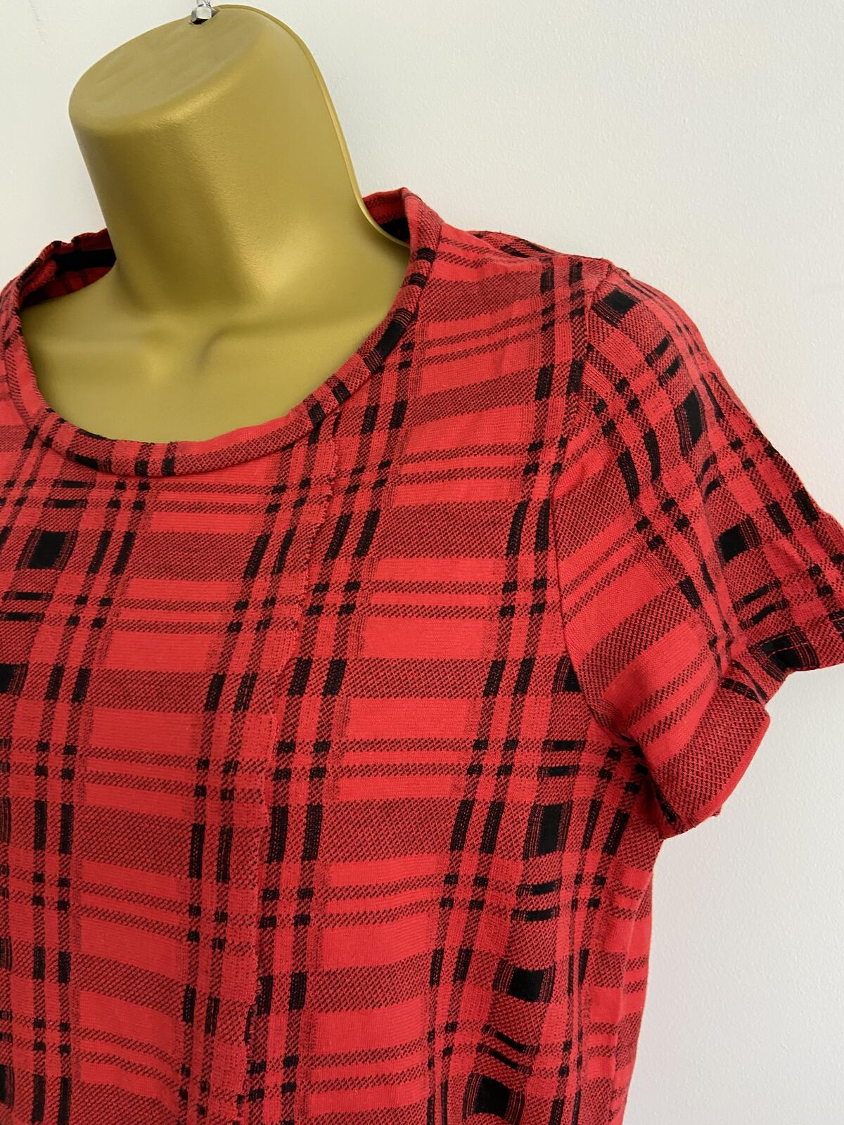 Next Petite Red & Black Checked Short Sleeve Shift Dress - Size 10