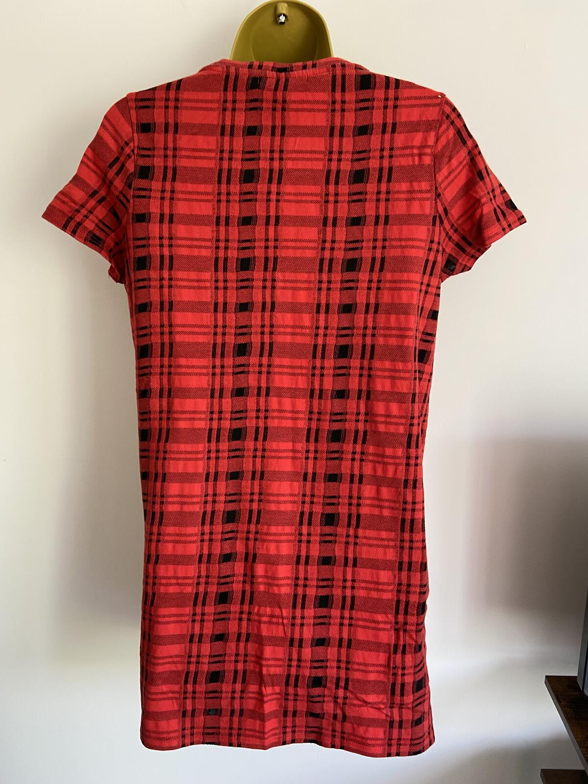 Next Petite Red & Black Checked Short Sleeve Shift Dress - Size 10