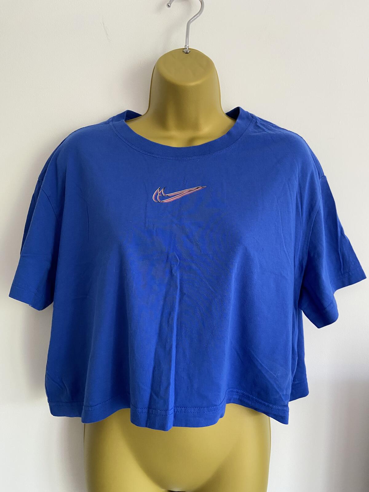Nike Royal Blue 100% Cotton Boxy Crop Graphic T-Shirt - Size Large