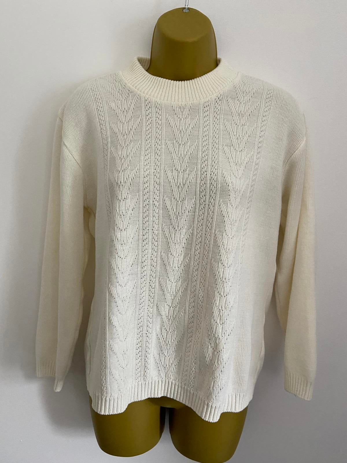 Vintage Cream Knit Jumper Size 10-12 Chevron Pointelle