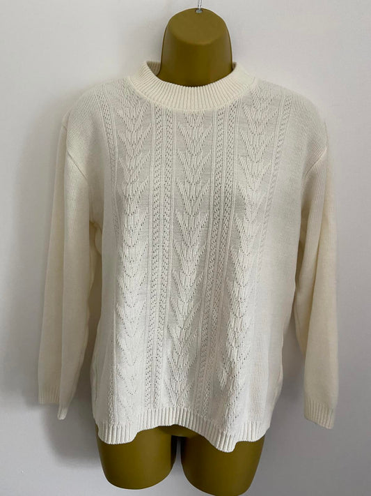 Vintage Cream Knit Jumper Size 10-12 Chevron Pointelle