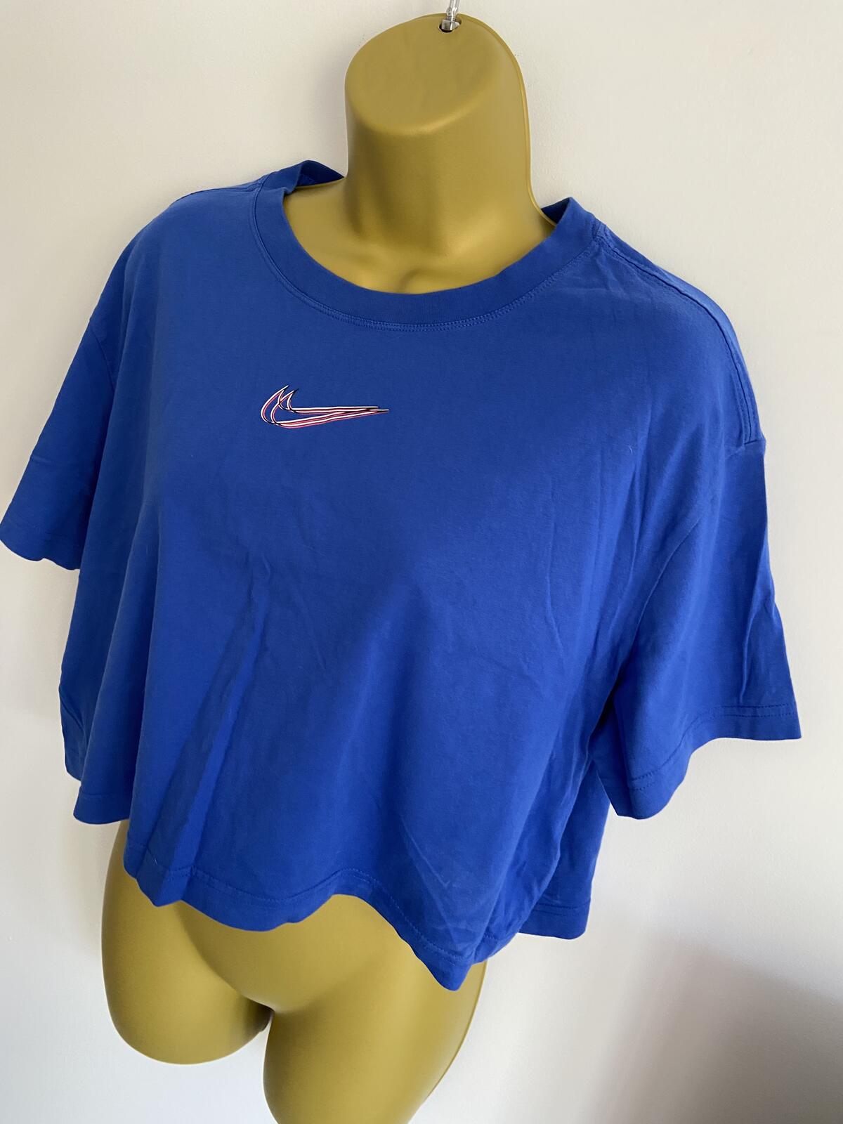 Nike Royal Blue 100% Cotton Boxy Crop Graphic T-Shirt - Size Large