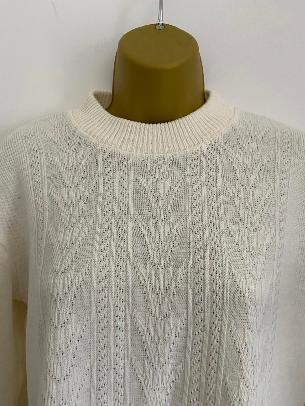 Vintage Cream Knit Jumper Size 10-12 Chevron Pointelle