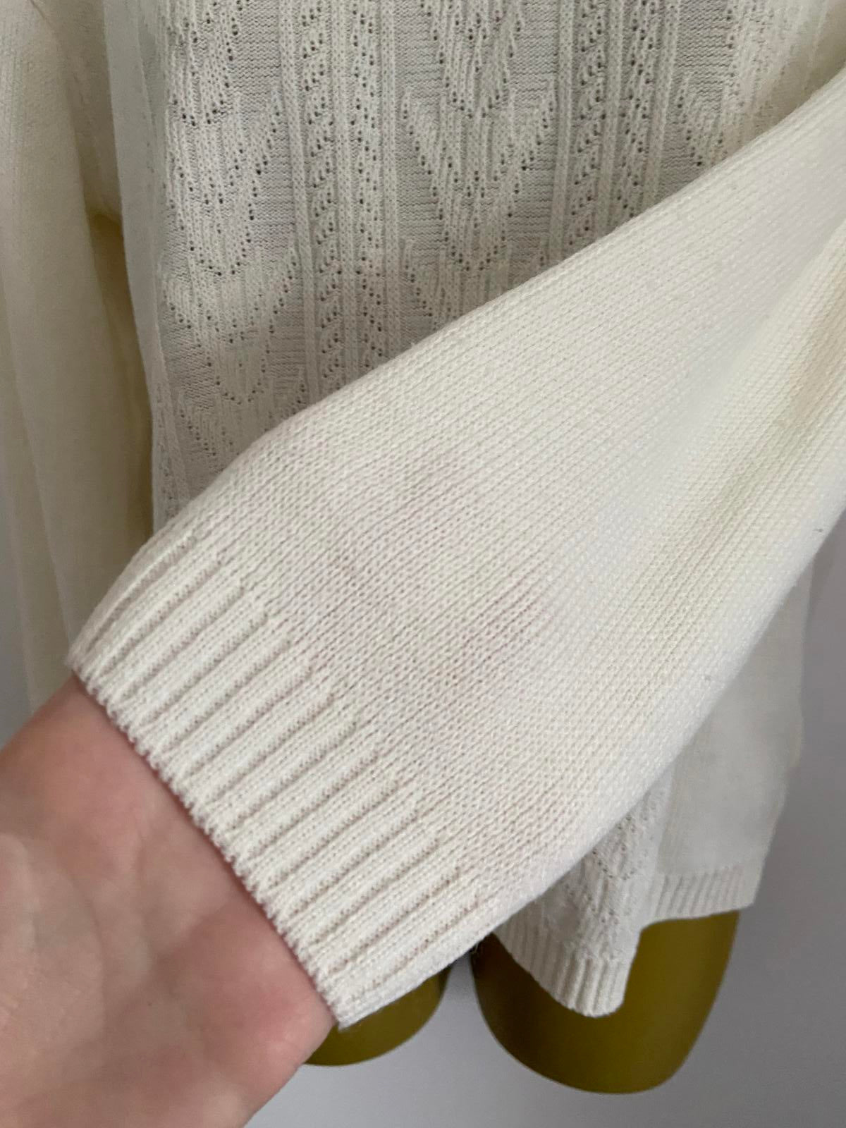 Vintage Cream Knit Jumper Size 10-12 Chevron Pointelle
