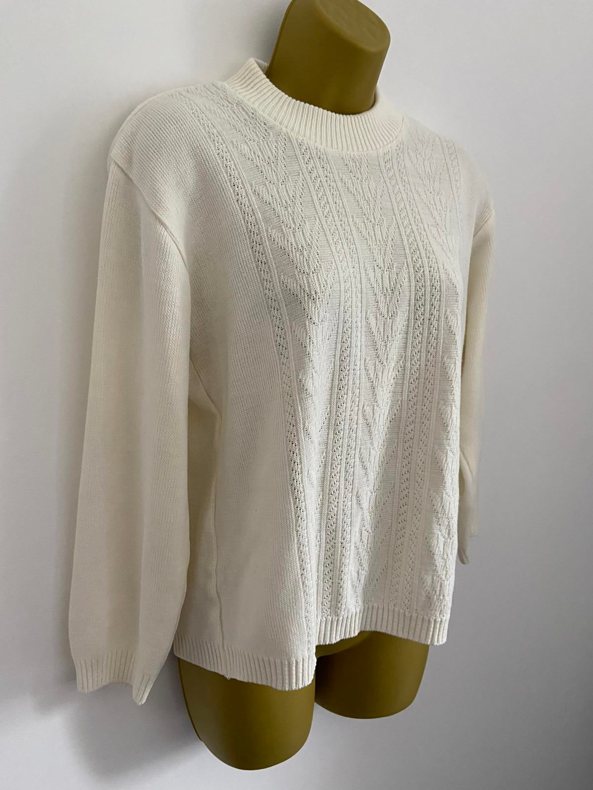 Vintage Cream Knit Jumper Size 10-12 Chevron Pointelle