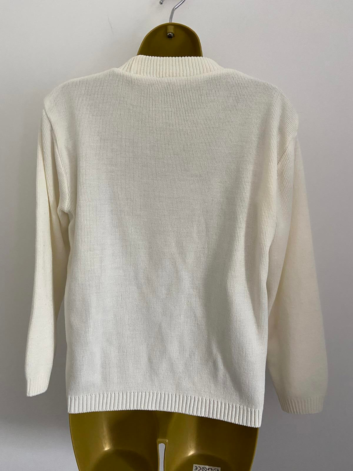 Vintage Cream Knit Jumper Size 10-12 Chevron Pointelle