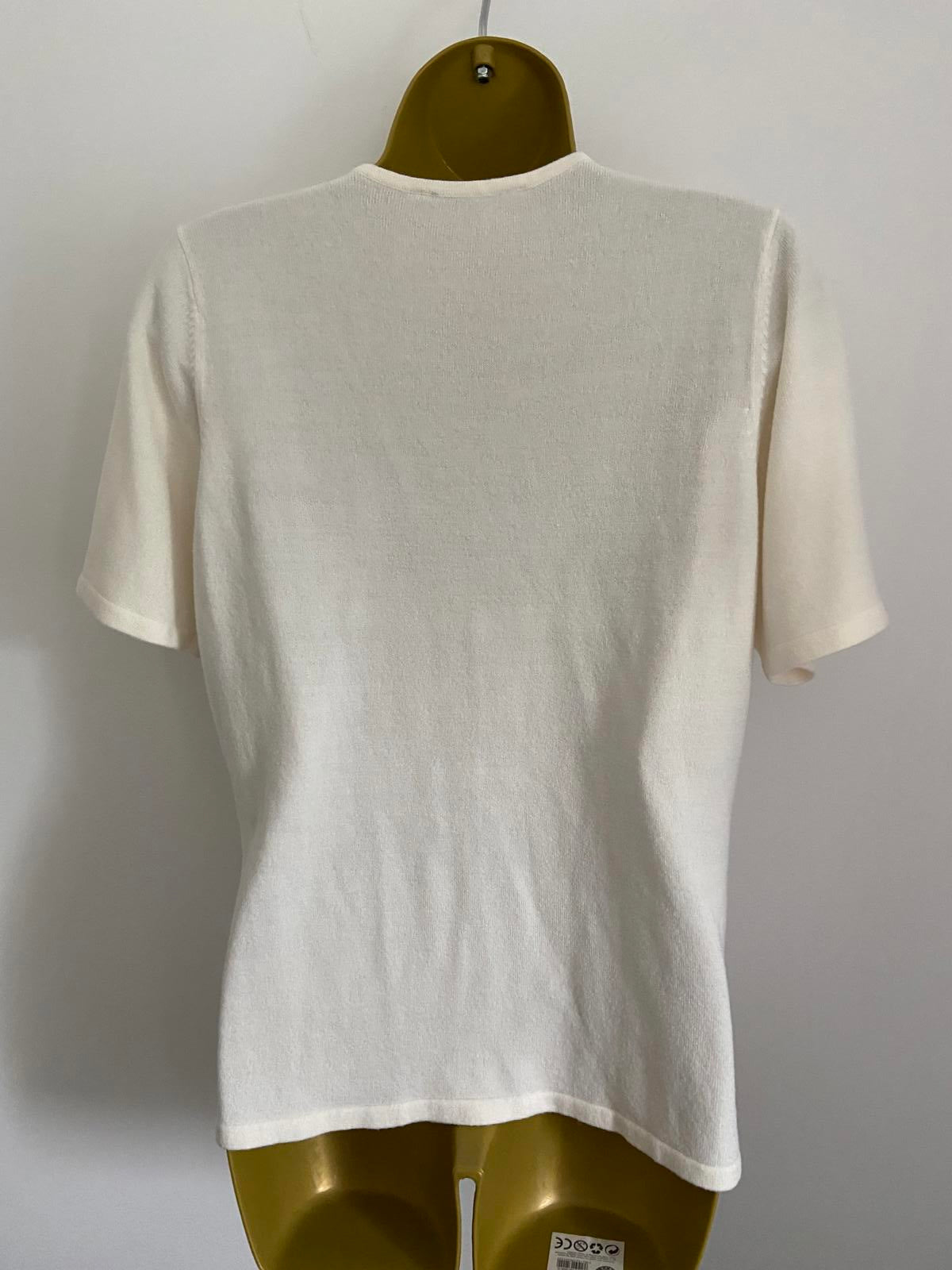 BHS Classics Size 10 Winter White Short Sleeve Sweater Pearl Detail