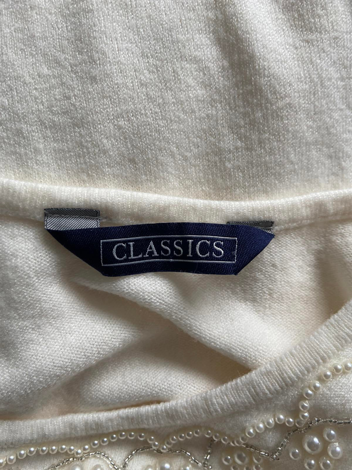 BHS Classics Size 10 Winter White Short Sleeve Sweater Pearl Detail