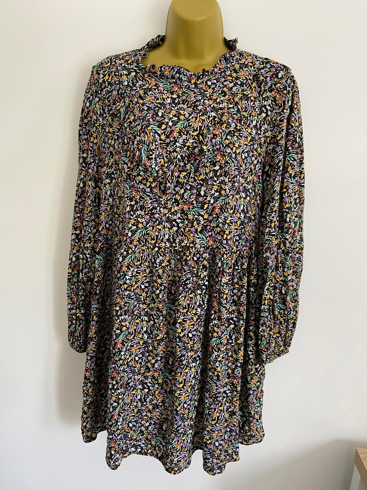 George Floral Smock Dress - V-Neck, Elasticated Cuffs, Size 12