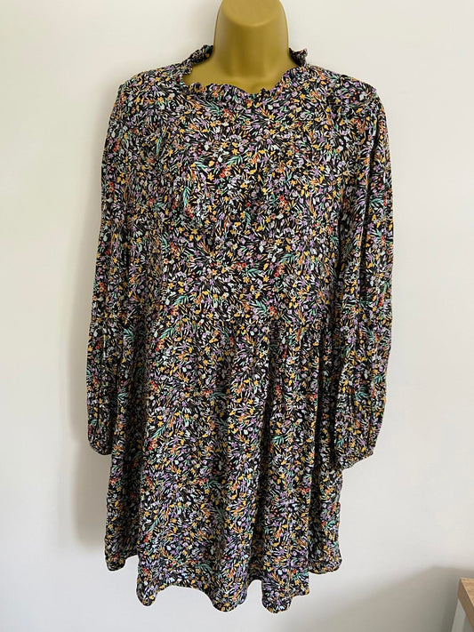 George Floral Smock Dress - V-Neck, Elasticated Cuffs, Size 12