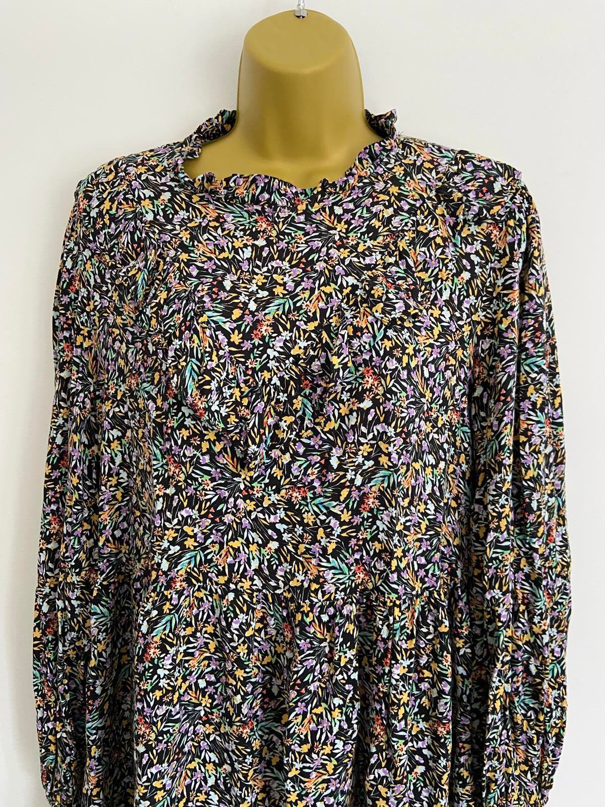 George Floral Smock Dress - V-Neck, Elasticated Cuffs, Size 12