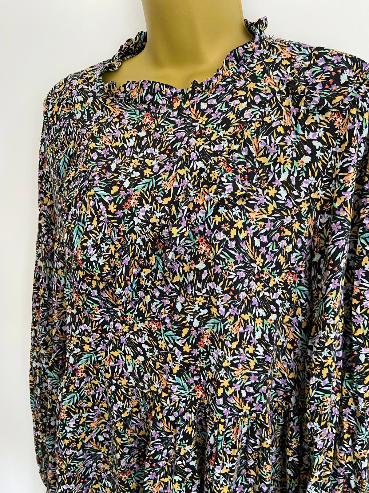 George Floral Smock Dress - V-Neck, Elasticated Cuffs, Size 12