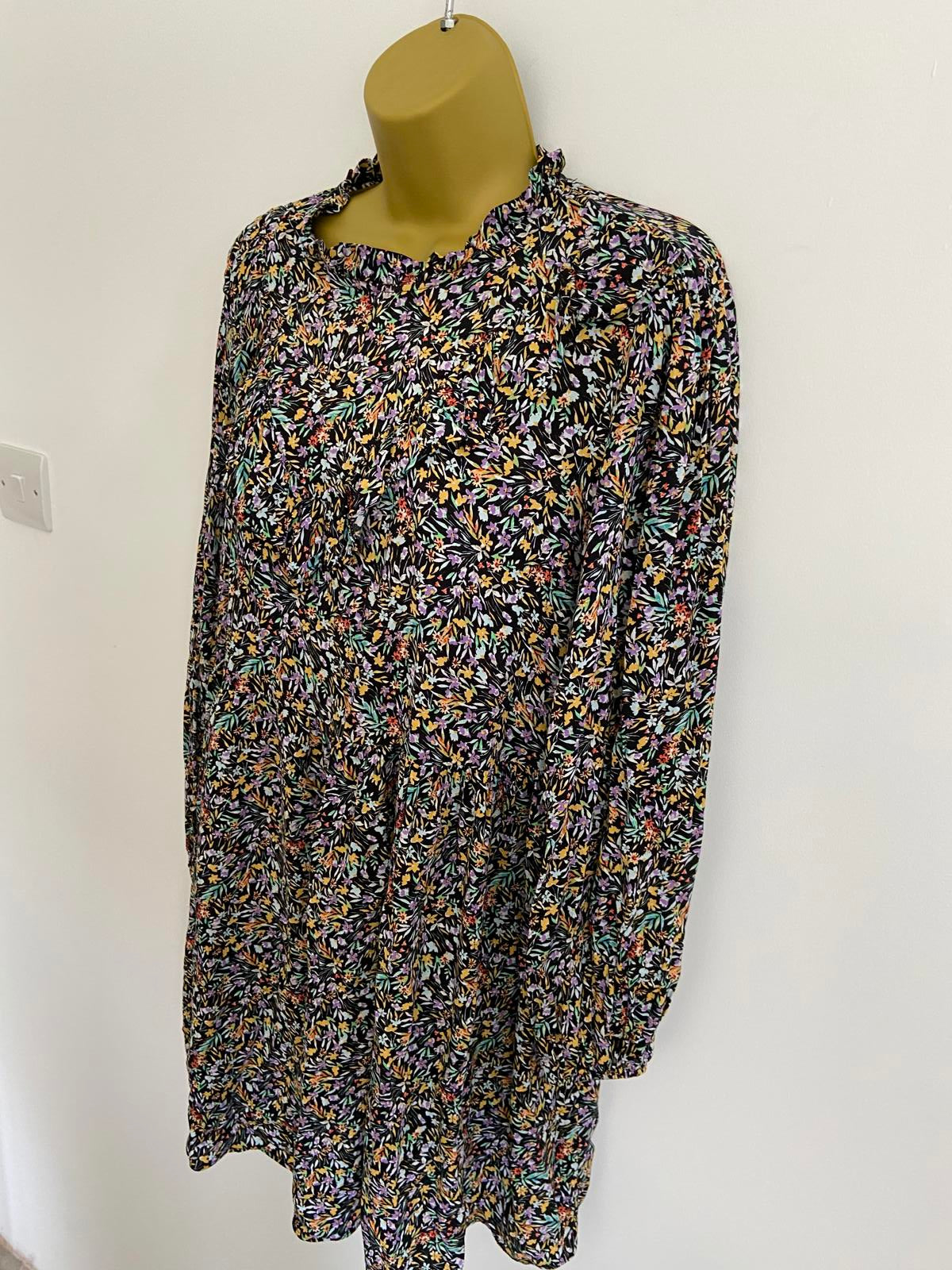 George Floral Smock Dress - V-Neck, Elasticated Cuffs, Size 12