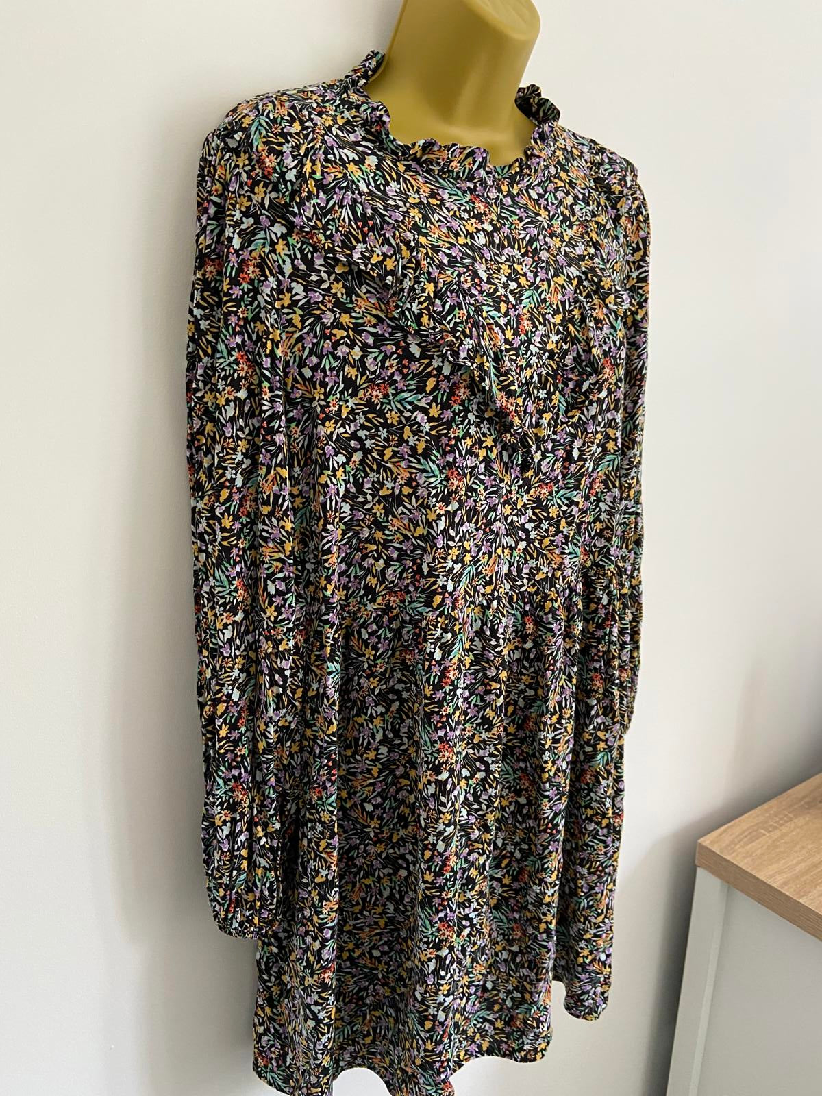 George Floral Smock Dress - V-Neck, Elasticated Cuffs, Size 12