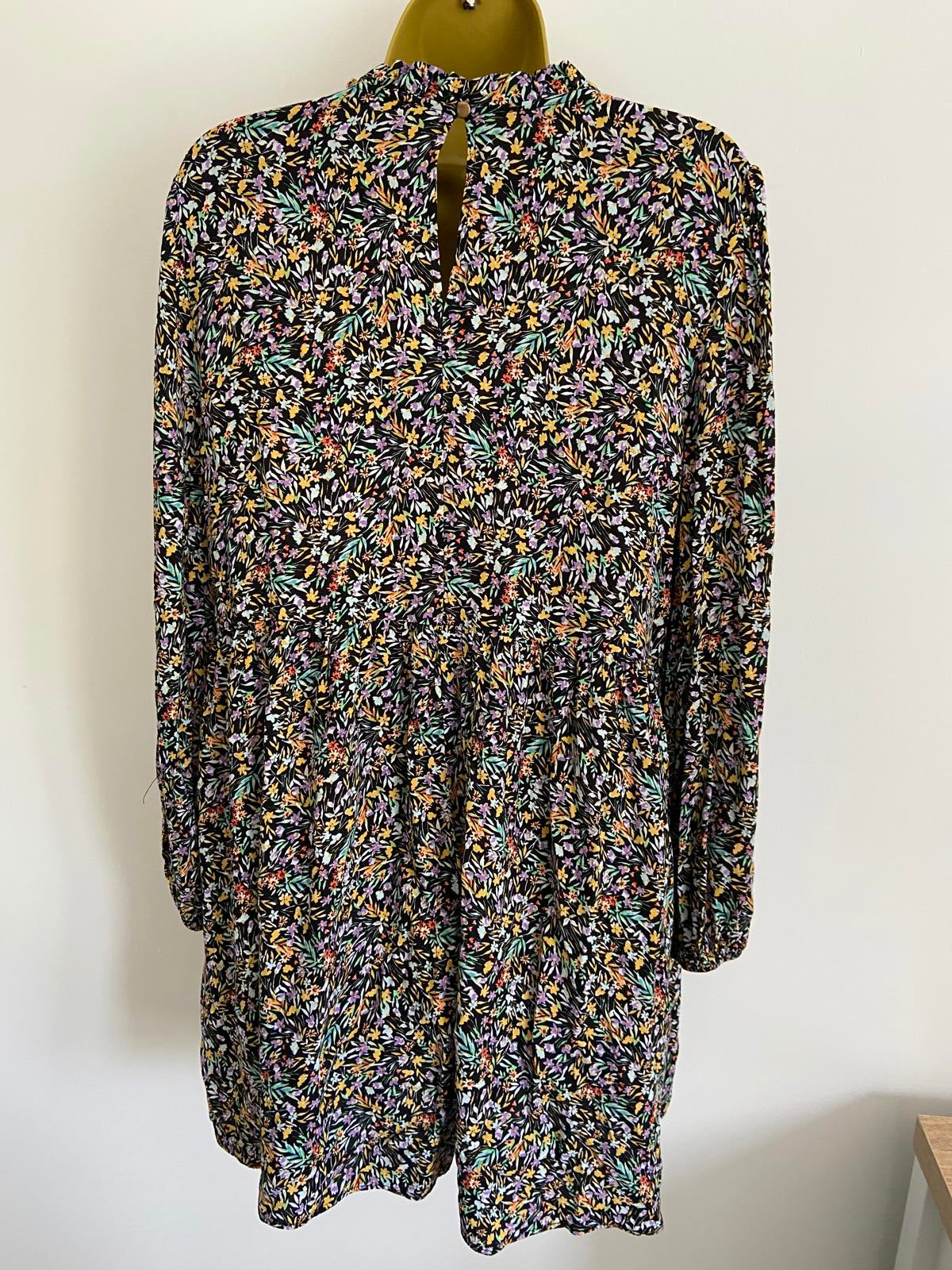 George Floral Smock Dress - V-Neck, Elasticated Cuffs, Size 12