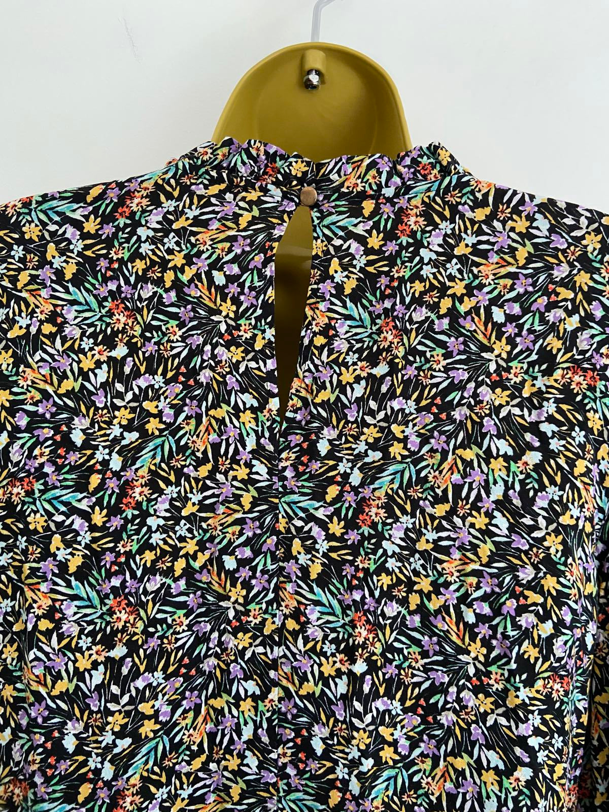 George Floral Smock Dress - V-Neck, Elasticated Cuffs, Size 12