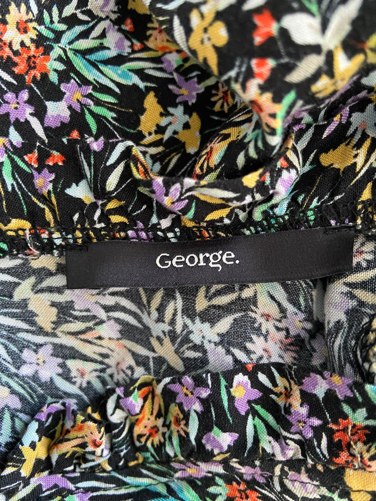 George Floral Smock Dress - V-Neck, Elasticated Cuffs, Size 12
