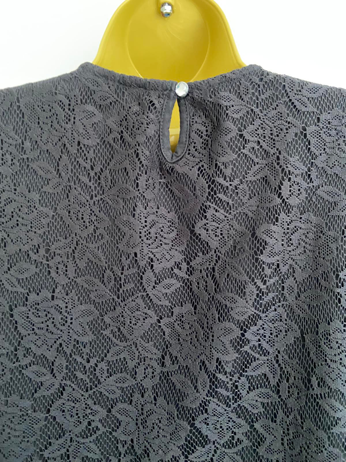 F&F (Florence & Fred) Black Lace Mini Dress - Jewelled Collar, 3/4 Sleeves, UK 8