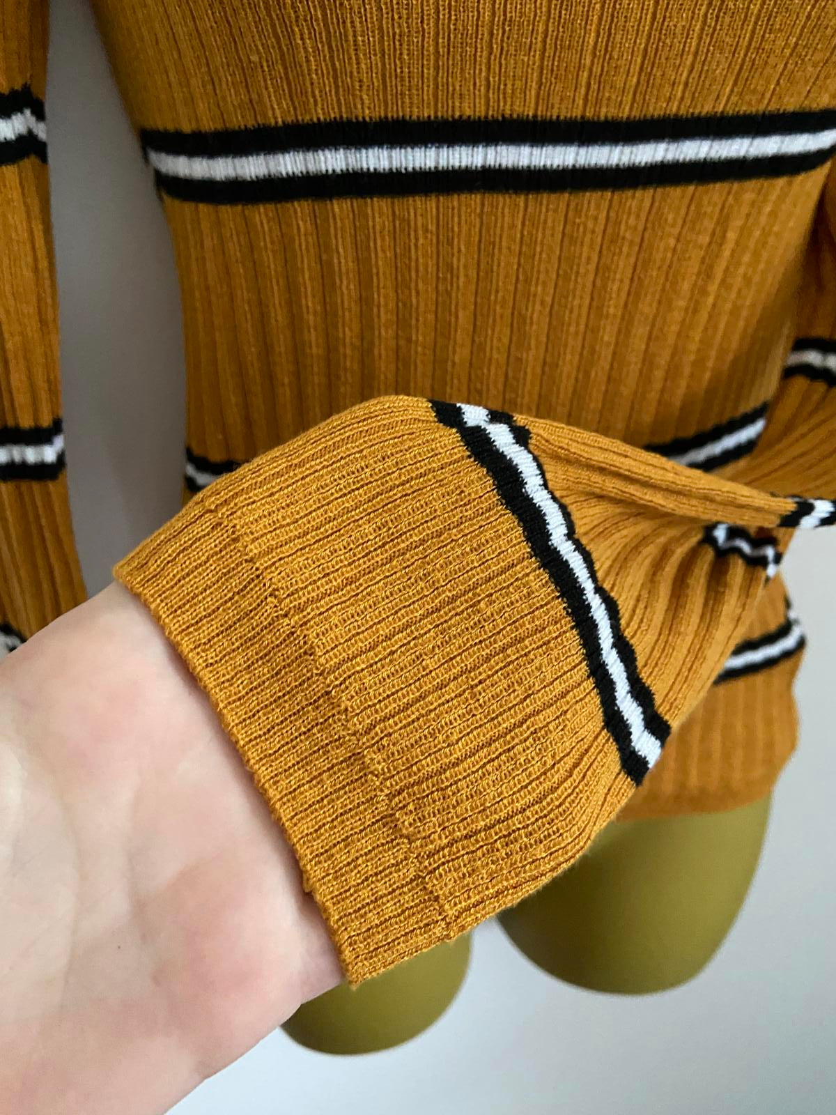 Primark Size XS Mustard Yellow Ribbed Jumper Black White Stripe