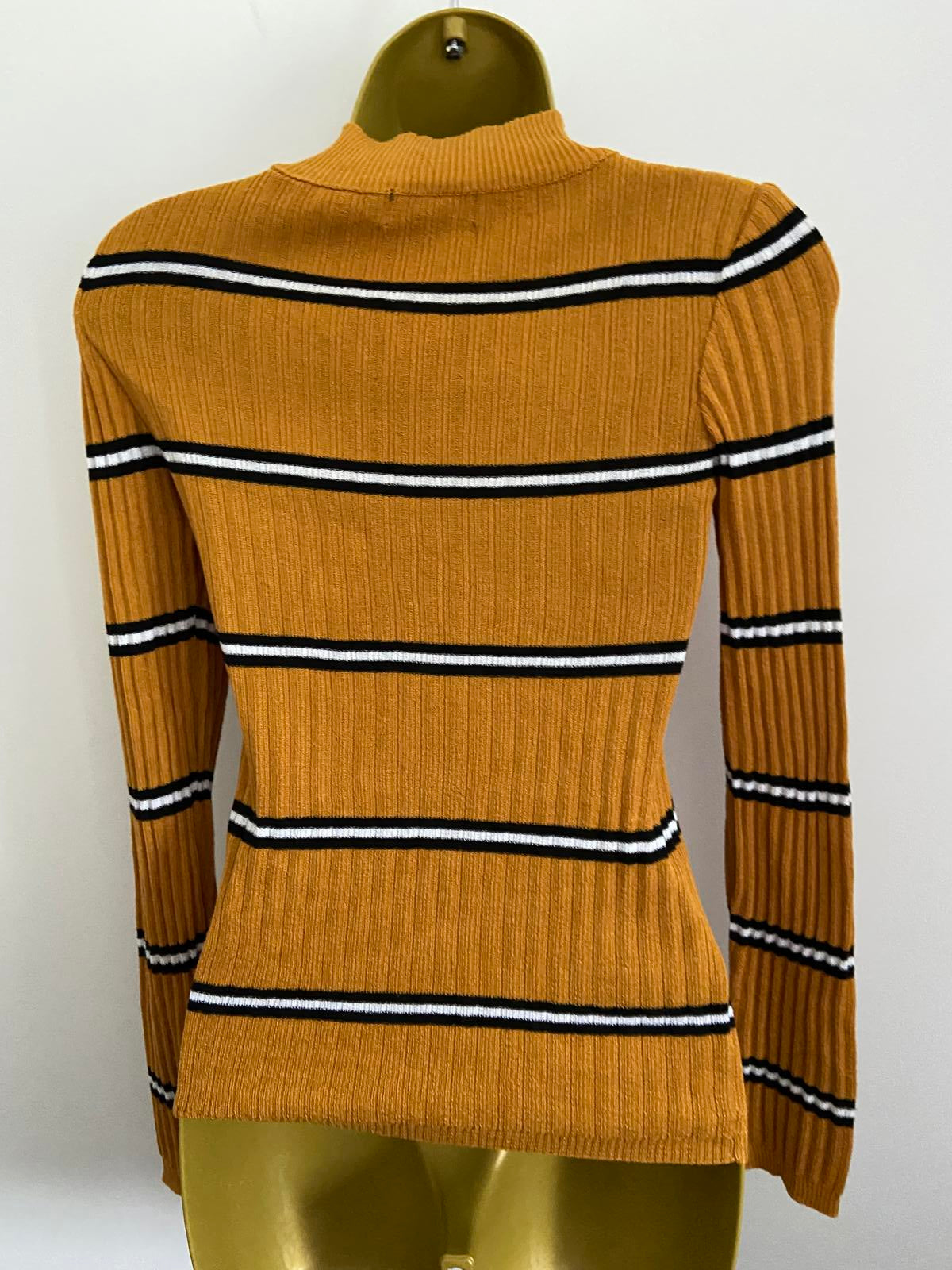 Primark Size XS Mustard Yellow Ribbed Jumper Black White Stripe