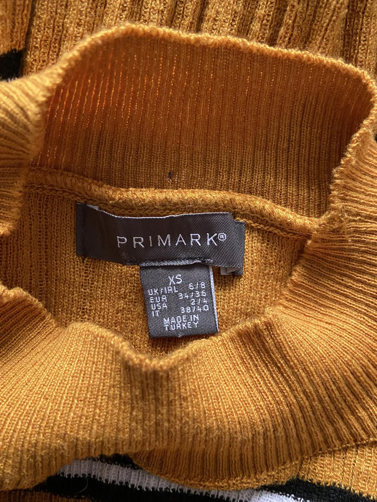 Primark Size XS Mustard Yellow Ribbed Jumper Black White Stripe
